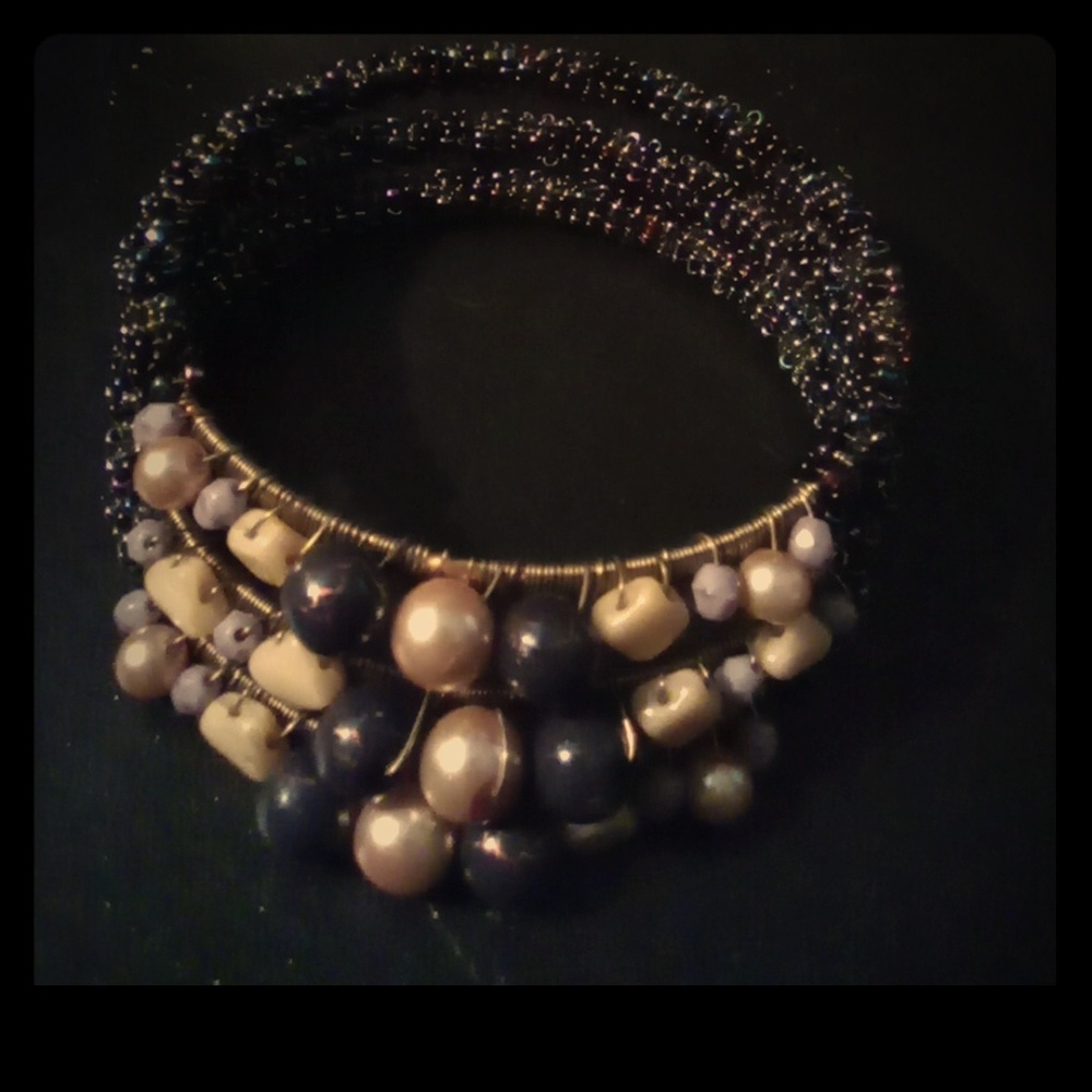 💋 Purple + Cream + Tan Jewelry Bangle NWT